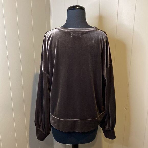 Madewell Large Velour Sweater Top Soft Brown Crewneck - Picture 4 of 6
